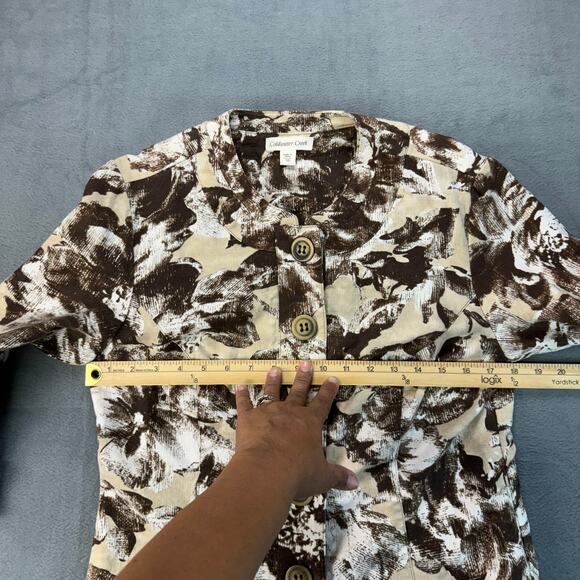 Coldwater Creek Jacket Womens Brown Tan Floral Linen Cotton Blend Buttons‎ sz 10 - Picture 7 of 8